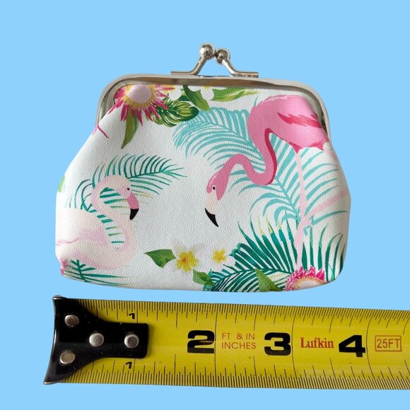 Pink Flamingo Change Purse Coin Bag Tropical Coastal Tiki - Picture 3 of 4